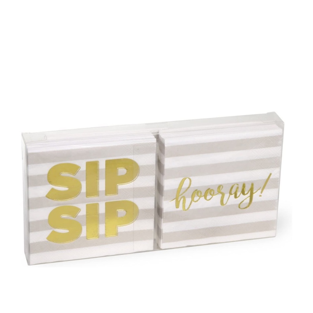 Boston International Gold Foil Stamped Paper Cocktail Napkins ~ Sip Sip Hooray!